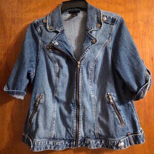 Lane Bryant Distressed Blue Jean Denim Shirt Jacket Zippered Size 16